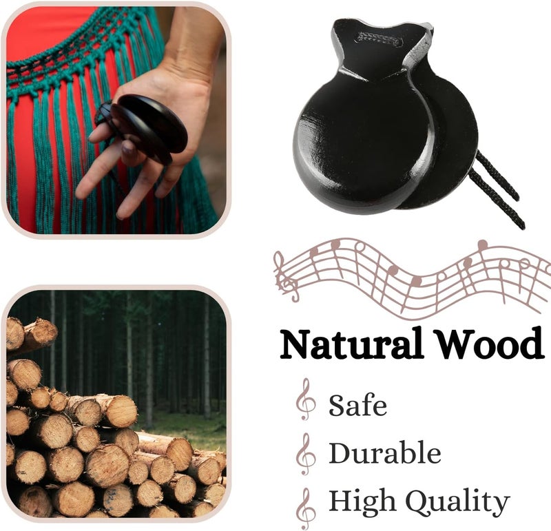 Corbekel 2 Pairs Spanish Castanets with String, Traditional Spanish Flamenco Castanets for Adults, Wooden Musical Percussion Instruments for Beginners(BROWN+BLACK) - Image 4